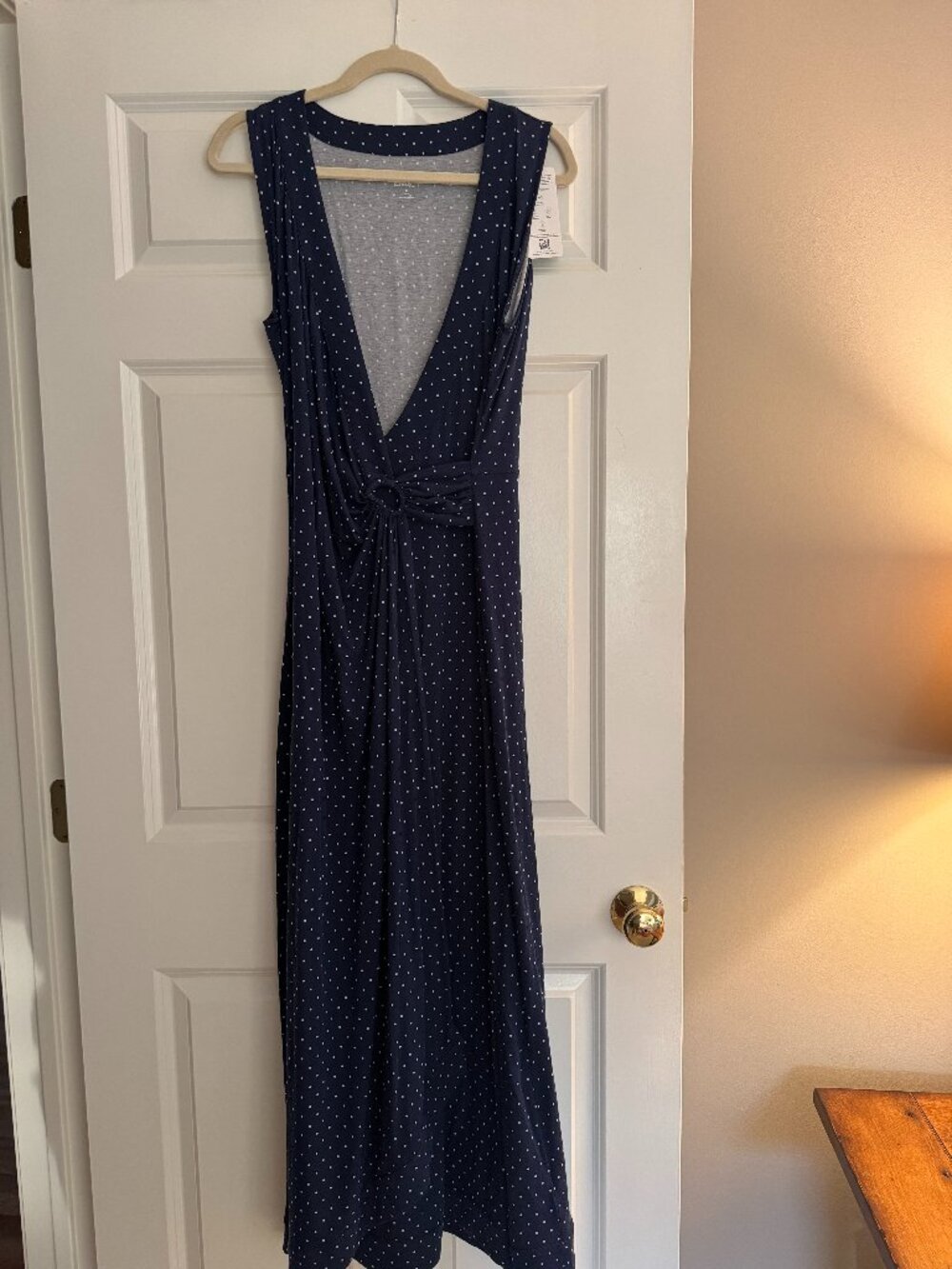 Lands End Navy Polka-dot Sleeveless Maxi Dress